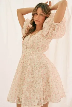 BUBBLE SLEEVE V-NECK MINI DRESS