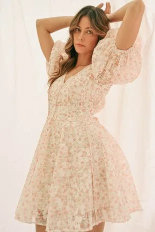 BUBBLE SLEEVE V-NECK MINI DRESS