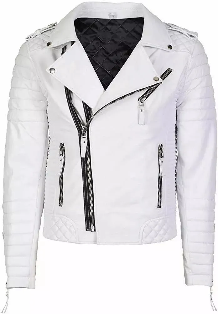 Men's Slim Fit Quilted Leather Motorcycle Jacket MJ050